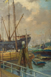 Jan Gerard Smits (1823-1910, &agrave; la mani&egrave;re de): Vue d'un port, huile sur toile