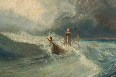 Fran&ccedil;ois Pierre Barry (1813-1905, attribu&eacute; &agrave;): Le naufrage, huile sur toile, 19&egrave;me si&egrave;cle