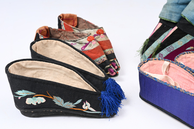 29 pairs of Chinese silk and cotton lotus shoes for bound feet, Qing and early 20th C.