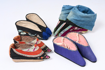 29 pairs of Chinese silk and cotton lotus shoes for bound feet, Qing and early 20th C.