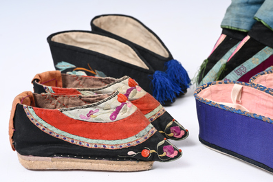 29 pairs of Chinese silk and cotton lotus shoes for bound feet, Qing and early 20th C.