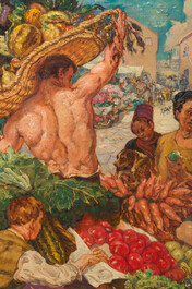 Edouard Thiebaut (1878-1956): The vegetable market, oil on canvas, dated 1929