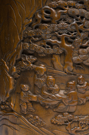 Deux pots &agrave; pinceaux ou rouleaux en bois sculpt&eacute;, Chine, 19&egrave;me/20&egrave;me si&egrave;cle