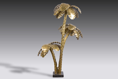 Lampe palmier &agrave; quatre lumi&egrave;res de style Hollywood Regency en laiton dor&eacute;, Canzio, 20&egrave;me si&egrave;cle