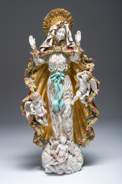 Eugenio Pattarino (1885-1971): Madonna adored by angels, polychrome decorated and gilt terracotta
