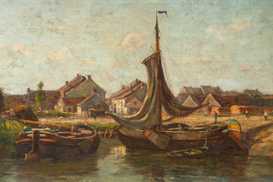 Auguste Breugelmans (1869-1918): Vue de la jet&eacute;e du village, huile sur toile