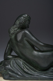 Paule Bisman (1897-1973): 'Ondine', bronze &agrave; patine verte sur socle en marbre, &eacute;d. 3/12