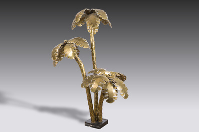 Lampe palmier &agrave; quatre lumi&egrave;res de style Hollywood Regency en laiton dor&eacute;, Canzio, 20&egrave;me si&egrave;cle