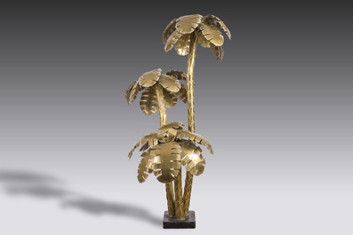 Lampe palmier &agrave; quatre lumi&egrave;res de style Hollywood Regency en laiton dor&eacute;, Canzio, 20&egrave;me si&egrave;cle