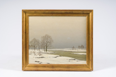 Pierre de Clausade (1910-1976): 'Bord de Loire sous la neige', huile sur toile