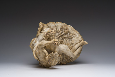 &Eacute;cole fran&ccedil;aise, suiveur de Claude Michel (Clodion, 1738-1814): Pan et la nymphe Syrinx, pl&acirc;tre patin&eacute;, 19&egrave;me/20&egrave;me si&egrave;cle