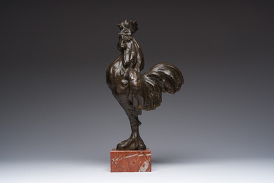Rembrandt Bugatti (1884-1916): Coq, bronze &agrave; patine brune sur socle en marbre, 20&egrave;me si&egrave;cle