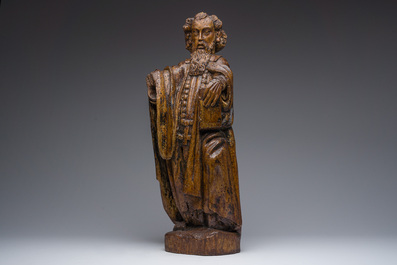 Saint Antoine en bois sculpt&eacute; avec traces de polychromie, 17&egrave;me si&egrave;cle