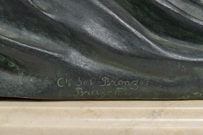 Paule Bisman (1897-1973): 'Ondine', bronze &agrave; patine verte sur socle en marbre, &eacute;d. 3/12
