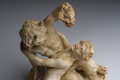 &Eacute;cole fran&ccedil;aise, suiveur de Claude Michel (Clodion, 1738-1814): Pan et la nymphe Syrinx, pl&acirc;tre patin&eacute;, 19&egrave;me/20&egrave;me si&egrave;cle