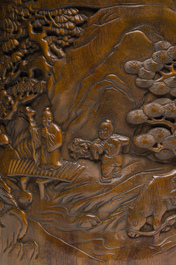 Deux pots &agrave; pinceaux ou rouleaux en bois sculpt&eacute;, Chine, 19&egrave;me/20&egrave;me si&egrave;cle