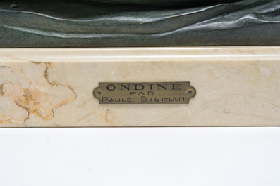 Paule Bisman (1897-1973): 'Ondine', bronze &agrave; patine verte sur socle en marbre, &eacute;d. 3/12