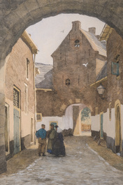 Willem Bastiaan Tholen (1860-1931): Paysage urbain anim&eacute;, aquarelle sur papier