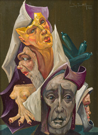 Jos Trotteyn (1910-2002): Damesportret en Creaties, olie op paneel en board, &eacute;&eacute;n gedateerd 1991