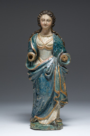 Sainte femme en bois sculpt&eacute; et polychrom&eacute;, Flandres, 17&egrave;me si&egrave;cle