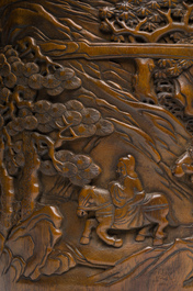 Deux pots &agrave; pinceaux ou rouleaux en bois sculpt&eacute;, Chine, 19&egrave;me/20&egrave;me si&egrave;cle