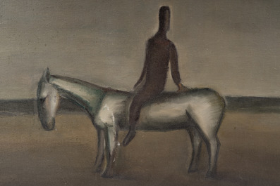 Carl Hensler (19&egrave;me/20&egrave;me si&egrave;cle): Cavalier &agrave; cheval, huile sur toile, dat&eacute; (19)32