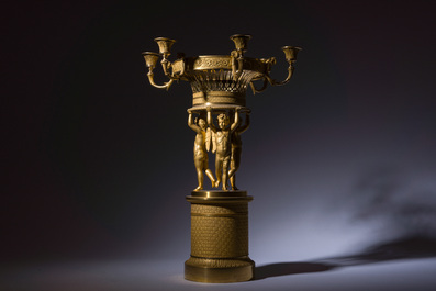 Cand&eacute;labre Charles X &agrave; six lumi&egrave;res en bronze dor&eacute;, France, attribu&eacute; &agrave; Pierre-Philippe Thomire, ca. 1820-1830