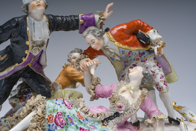 Groupe en porcelaine de style Meissen figurant le 'Colin-maillard', probablement Dresden, Allemagne, 19&egrave;me si&egrave;cle