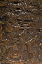 Deux pots &agrave; pinceaux ou rouleaux en bois sculpt&eacute;, Chine, 19&egrave;me/20&egrave;me si&egrave;cle