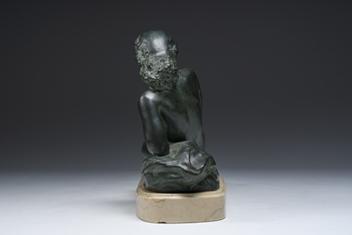 Paule Bisman (1897-1973): 'Ondine', bronze &agrave; patine verte sur socle en marbre, &eacute;d. 3/12