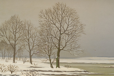 Pierre de Clausade (1910-1976): 'Bord de Loire sous la neige', huile sur toile