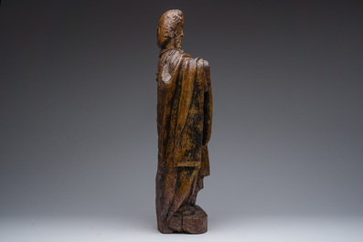 Saint Antoine en bois sculpt&eacute; avec traces de polychromie, 17&egrave;me si&egrave;cle