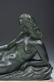 Paule Bisman (1897-1973): 'Ondine', bronze &agrave; patine verte sur socle en marbre, &eacute;d. 3/12