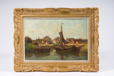 Auguste Breugelmans (1869-1918): Vue de la jet&eacute;e du village, huile sur toile