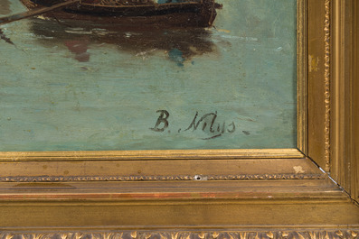 B. Nilijs (19de/20ste eeuw): Marine, huile sur toile