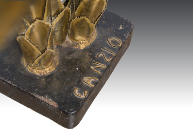 Lampe palmier &agrave; quatre lumi&egrave;res de style Hollywood Regency en laiton dor&eacute;, Canzio, 20&egrave;me si&egrave;cle