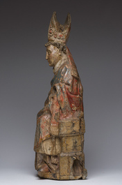 &Eacute;veque ou Saint Nicolas en bois sculpt&eacute; et polychrom&eacute;, Flandres, 16&egrave;me si&egrave;cle