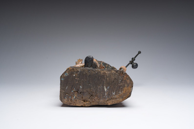 Saint Roch accompagn&eacute; d'un ange et d'un chien en bois sculpt&eacute; et polychrom&eacute;, Flandres, 17&egrave;me si&egrave;cle