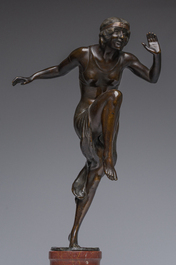 Rudolf Marcuse (1878-1940, attribu&eacute; &agrave;): Danseuse, bronze &agrave; patin brune sur un socle en marbre rouge