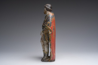 Een Vlaamse gepolychromeerd houten sculptuur van Sint-Rochus, 17de eeuw