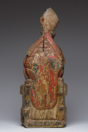 &Eacute;veque ou Saint Nicolas en bois sculpt&eacute; et polychrom&eacute;, Flandres, 16&egrave;me si&egrave;cle