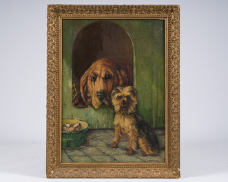 O. Van de Velde (19&egrave;me/20&egrave;me si&egrave;cle): Meilleurs amis, huile sur toile, dat&eacute; 1898