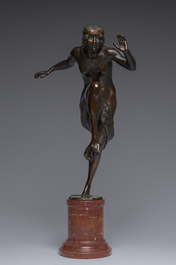 Rudolf Marcuse (1878-1940, attribu&eacute; &agrave;): Danseuse, bronze &agrave; patin brune sur un socle en marbre rouge