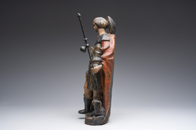 Saint Roch accompagn&eacute; d'un ange et d'un chien en bois sculpt&eacute; et polychrom&eacute;, Flandres, 17&egrave;me si&egrave;cle