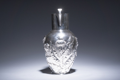 A Danish silver Art Nouveau jug with relief design of a spider's web, Niels Georg Henriksen for A. Michelsen, Copenhagen, dated 1898