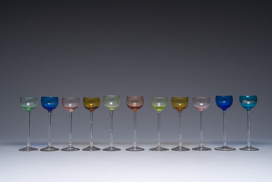 Eleven partly coloured glasses, probably Peter Behrens (1868-1940) for the glass factory Benedikt von Poschinger, ca. 1900