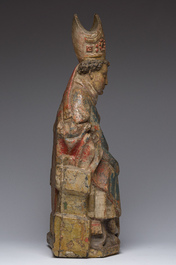 &Eacute;veque ou Saint Nicolas en bois sculpt&eacute; et polychrom&eacute;, Flandres, 16&egrave;me si&egrave;cle
