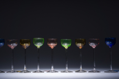 Eleven partly coloured glasses, probably Peter Behrens (1868-1940) for the glass factory Benedikt von Poschinger, ca. 1900