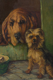 O. Van de Velde (19&egrave;me/20&egrave;me si&egrave;cle): Meilleurs amis, huile sur toile, dat&eacute; 1898