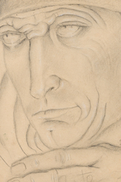 Ecole belge, suiveur d'Anto Carte (1886-1954): &Eacute;tude de portrait d'homme, crayon sur papier, Charleroi, dat&eacute; 1920